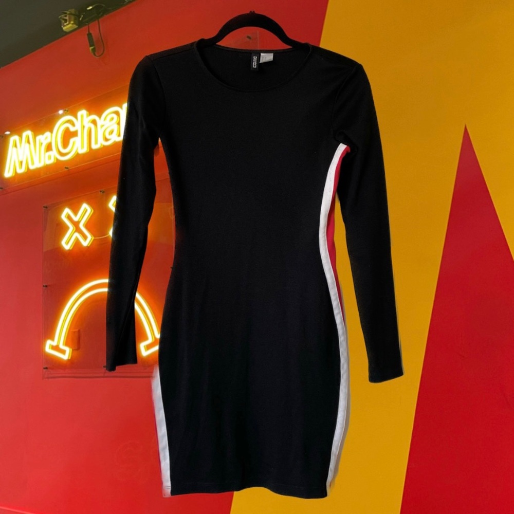 Atheleisure Sporty Streetwear Long Sleeve Striped Bodycon Mini Dress
